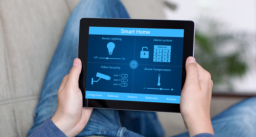 The ability to access and control security components from a mobile device is one of the top smart home trends in Omaha. Close-up of smart home security app.