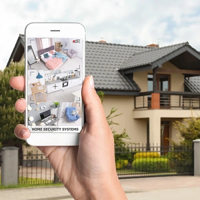 Omaha vivint phone display of cctv live feed in front of a house